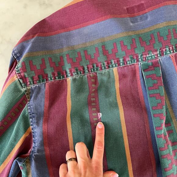 Vintage 90s Men's Distressed Aztec Striped Button Down Long Sleeve Shirt / XL - Picture 8 of 8